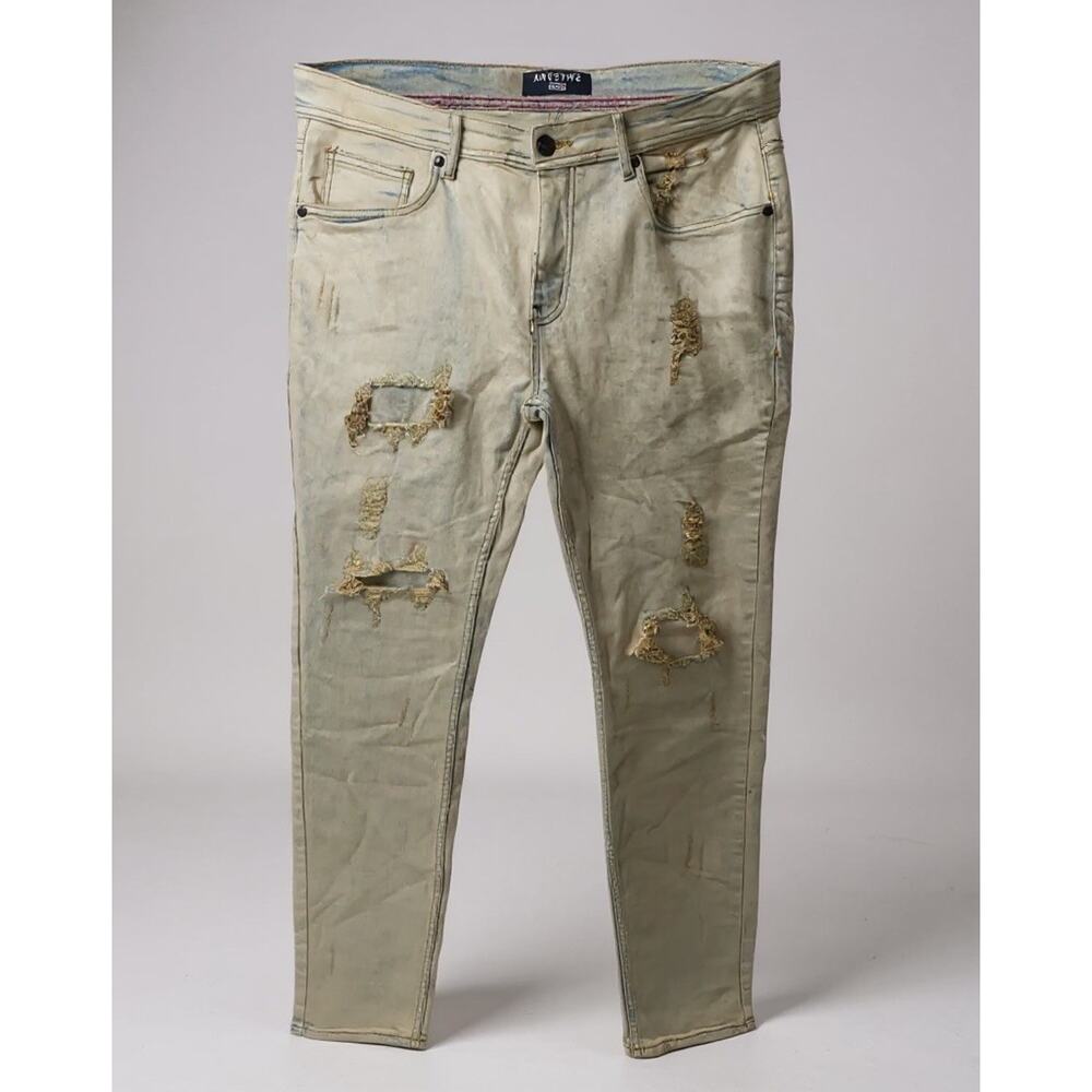 Arketype Jeans mens Vanilla Denim Cotton Distressed Pockets Skinny Leg 34/32‎